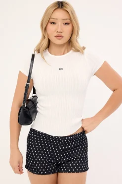 Knitted Cap Sleeve T-Shirt White