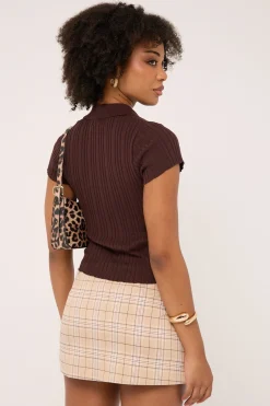 Knitted Polo Button Up Top Brown