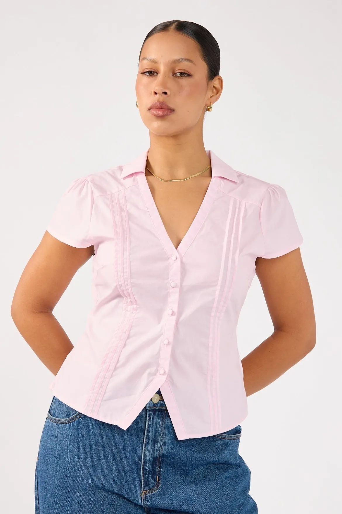 Koa Short Sleeve Blouse Pink