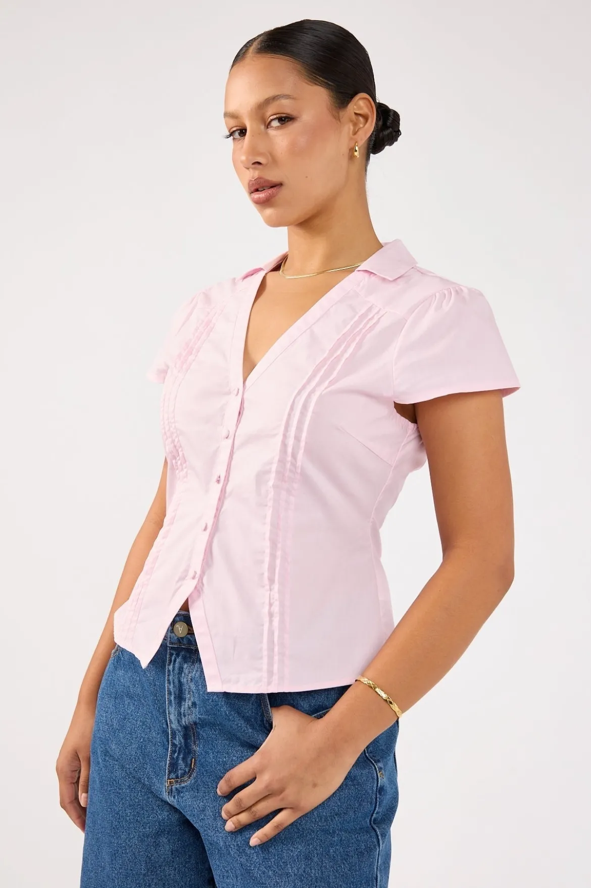 Koa Short Sleeve Blouse Pink
