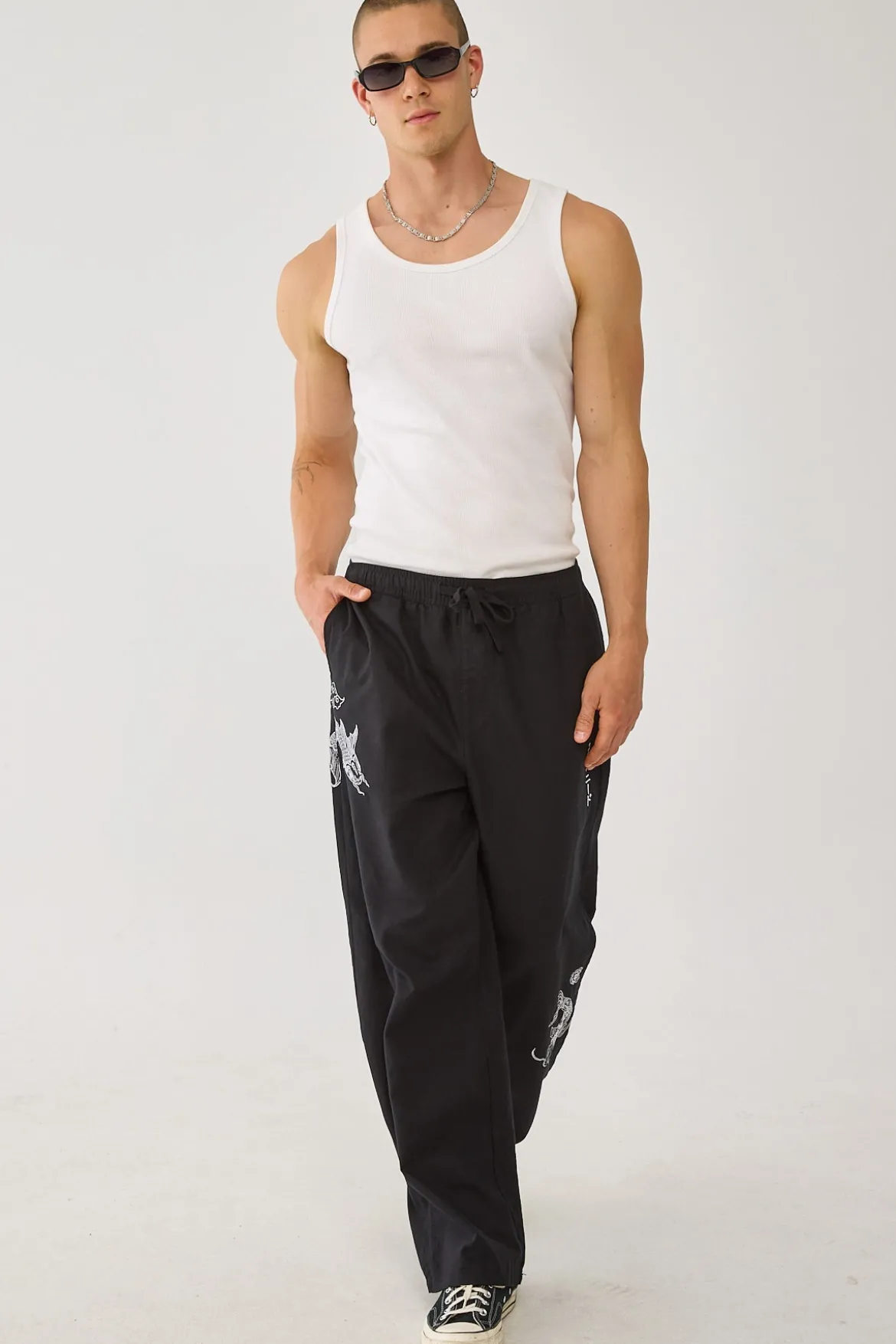 Koi Fish Baggy Linen Pant Black