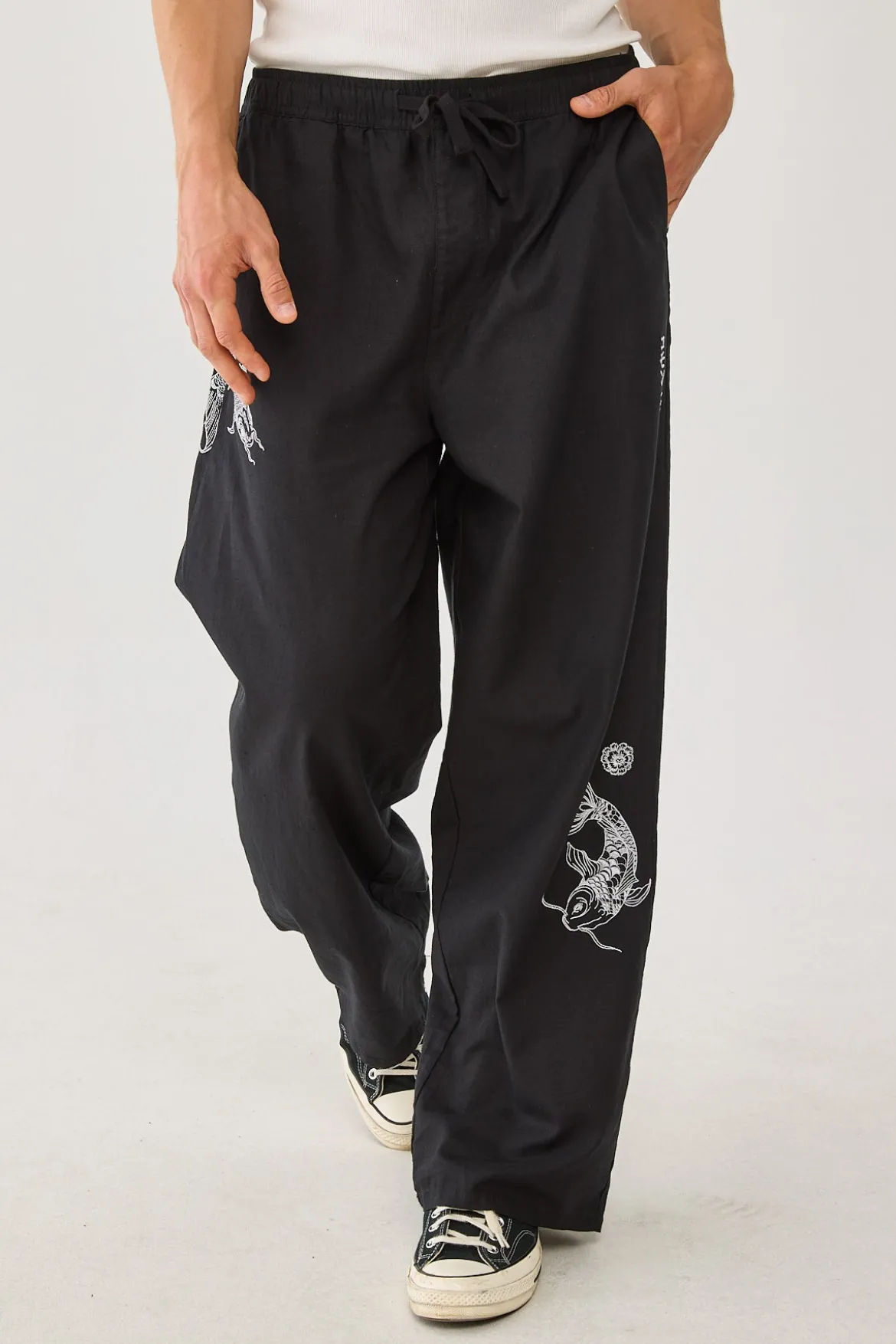 Koi Fish Baggy Linen Pant Black