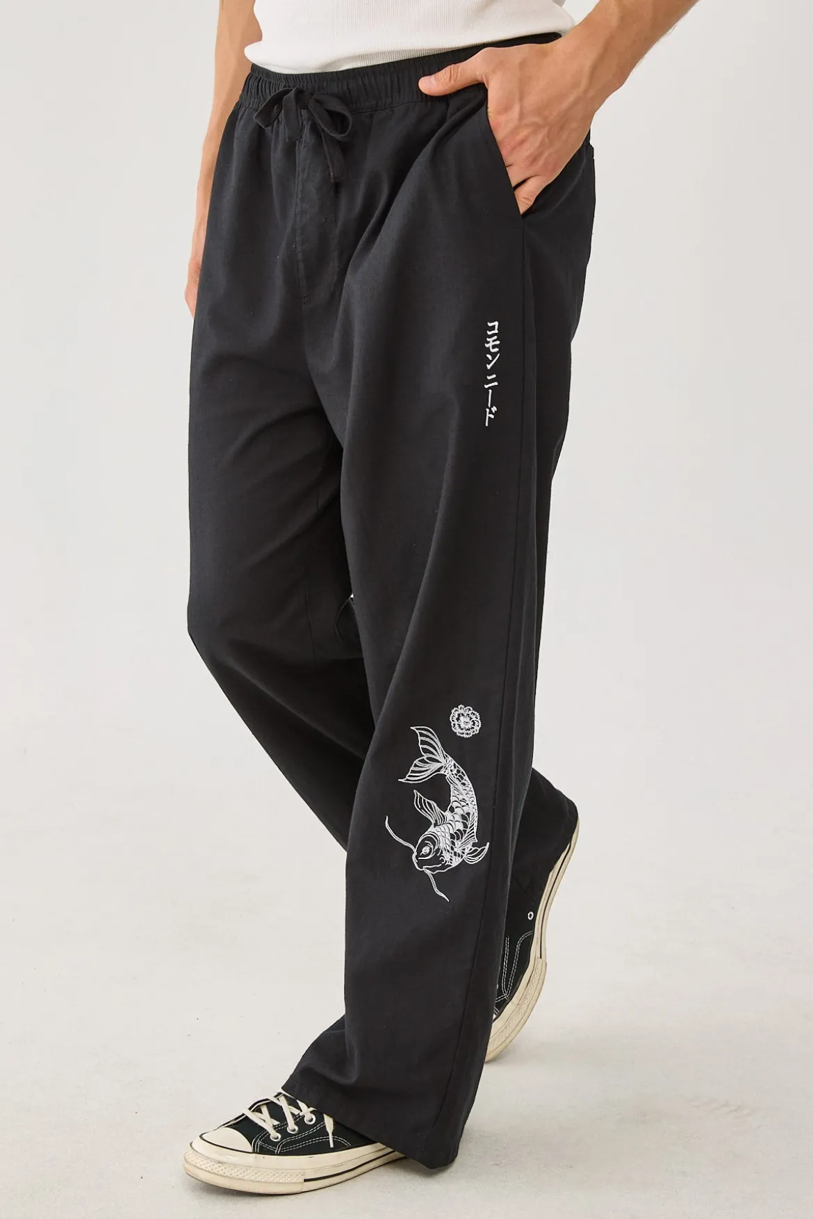 Koi Fish Baggy Linen Pant Black