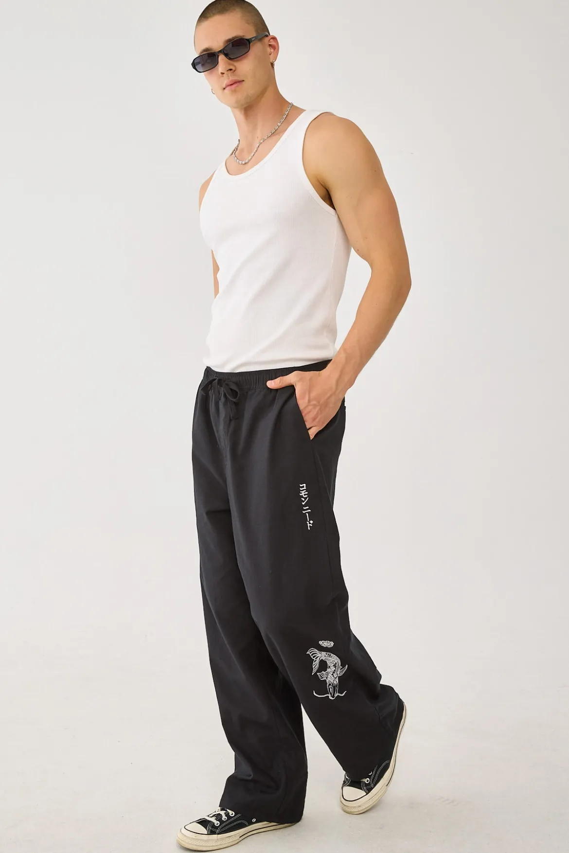 Koi Fish Baggy Linen Pant Black