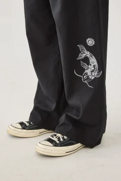 Koi Fish Baggy Linen Pant Black