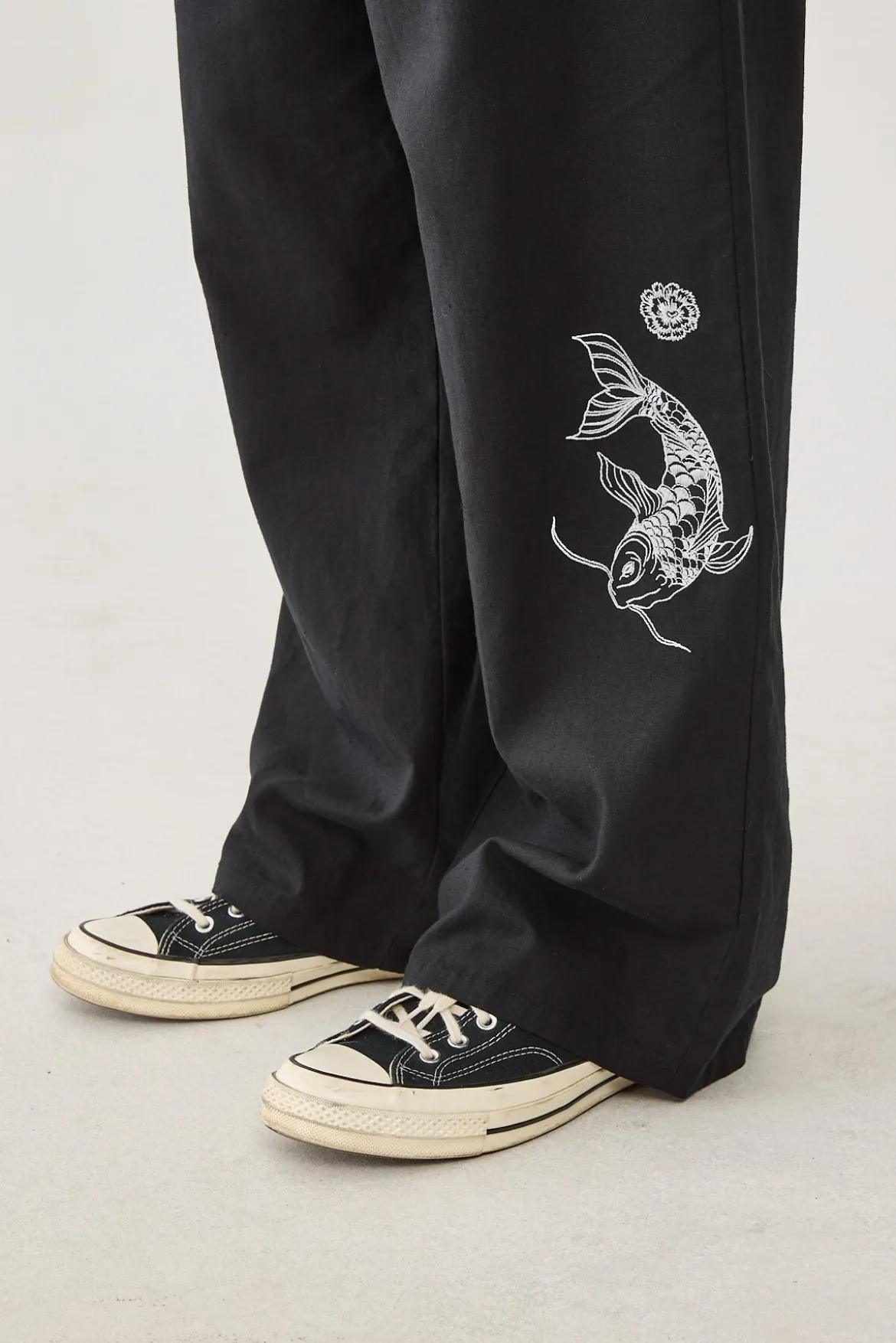 Koi Fish Baggy Linen Pant Black