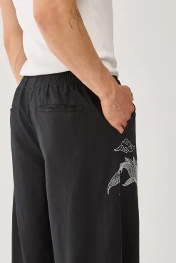 Koi Fish Baggy Linen Pant Black
