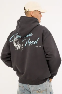 Koi Fish Boxy Hoodie Off Black