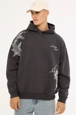 Koi Fish Boxy Hoodie Off Black
