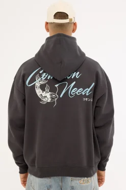 Koi Fish Boxy Hoodie Off Black