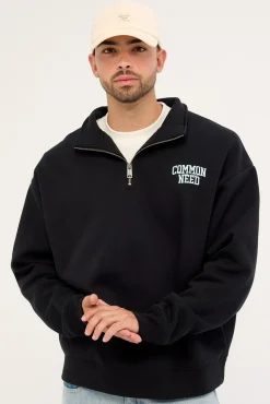 Koi Fish Quarter Zip Sweater Black