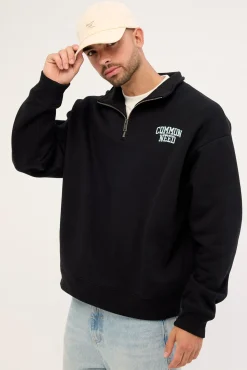 Koi Fish Quarter Zip Sweater Black