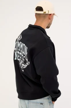 Koi Fish Quarter Zip Sweater Black