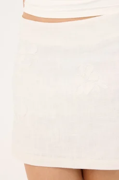 Kora Beaded Linen Mini Skirt White