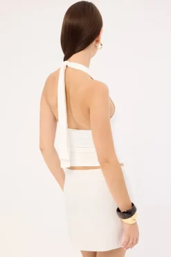 Kora Beaded Linen Mini Skirt White