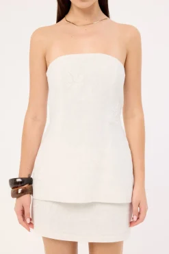 Kora Beaded Linen Strapless Top White