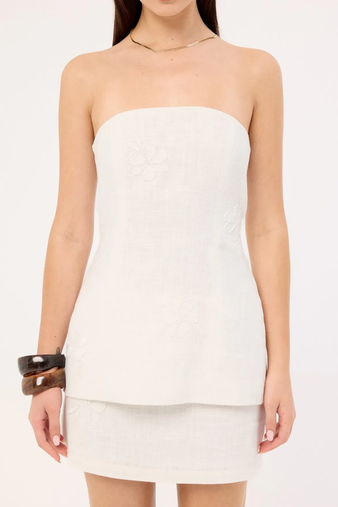 Kora Beaded Linen Strapless Top White