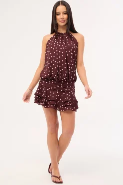 Kori Halter Mini Dress Burgundy Polka