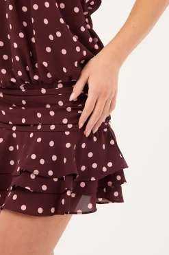 Kori Halter Mini Dress Burgundy Polka