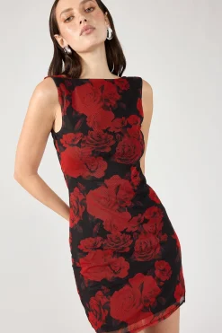 La Rosalia Backless Mini Dress Red Print