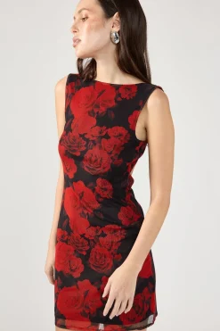 La Rosalia Backless Mini Dress Red Print