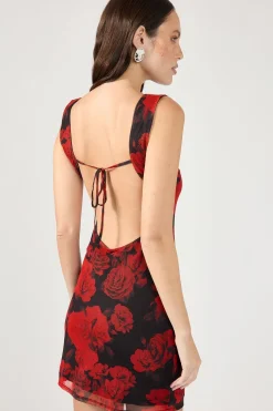 La Rosalia Backless Mini Dress Red Print