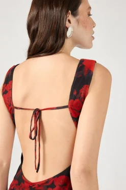 La Rosalia Backless Mini Dress Red Print