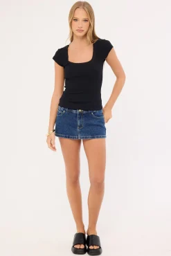 Lace Trim Cap Sleeve T-shirt Black