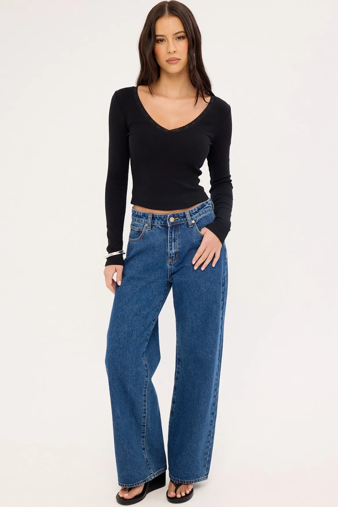 Lace Trim Long Sleeve T-shirt Black