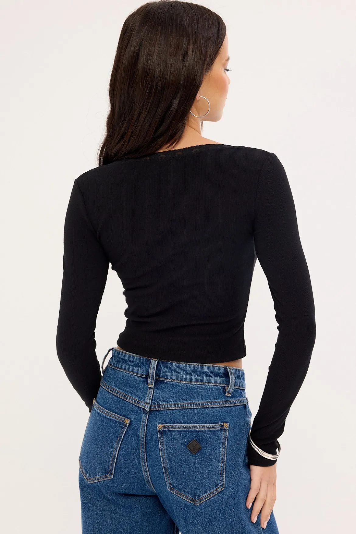 Lace Trim Long Sleeve T-shirt Black