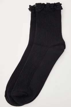 Lace Trim Socks Black