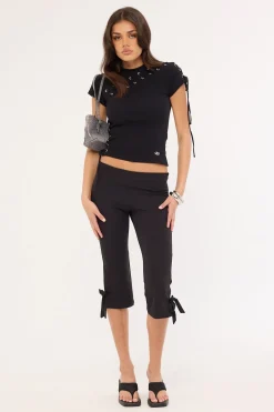 Lace Up Baby Tee Black