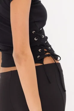 Lace Up Baby Tee Black