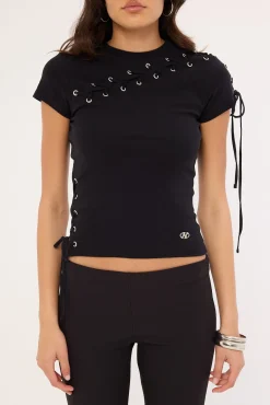 Lace Up Baby Tee Black