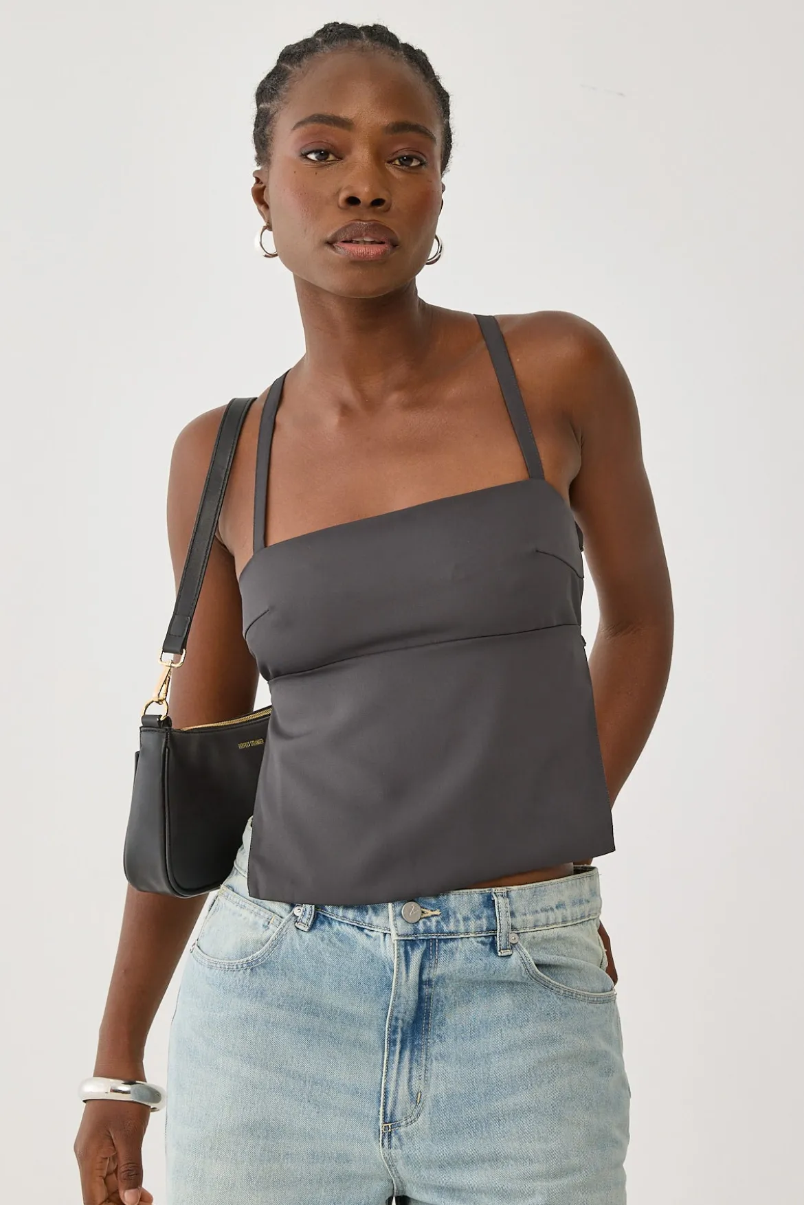 Lace Up Back Tie Top Grey