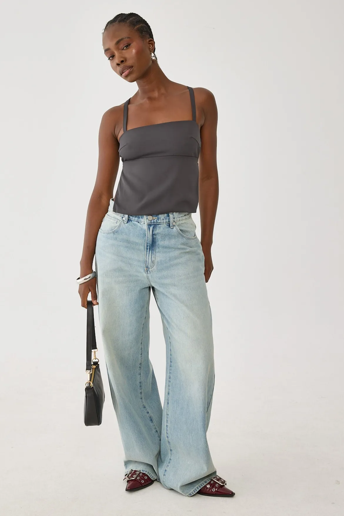 Lace Up Back Tie Top Grey