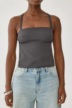 Lace Up Back Tie Top Grey