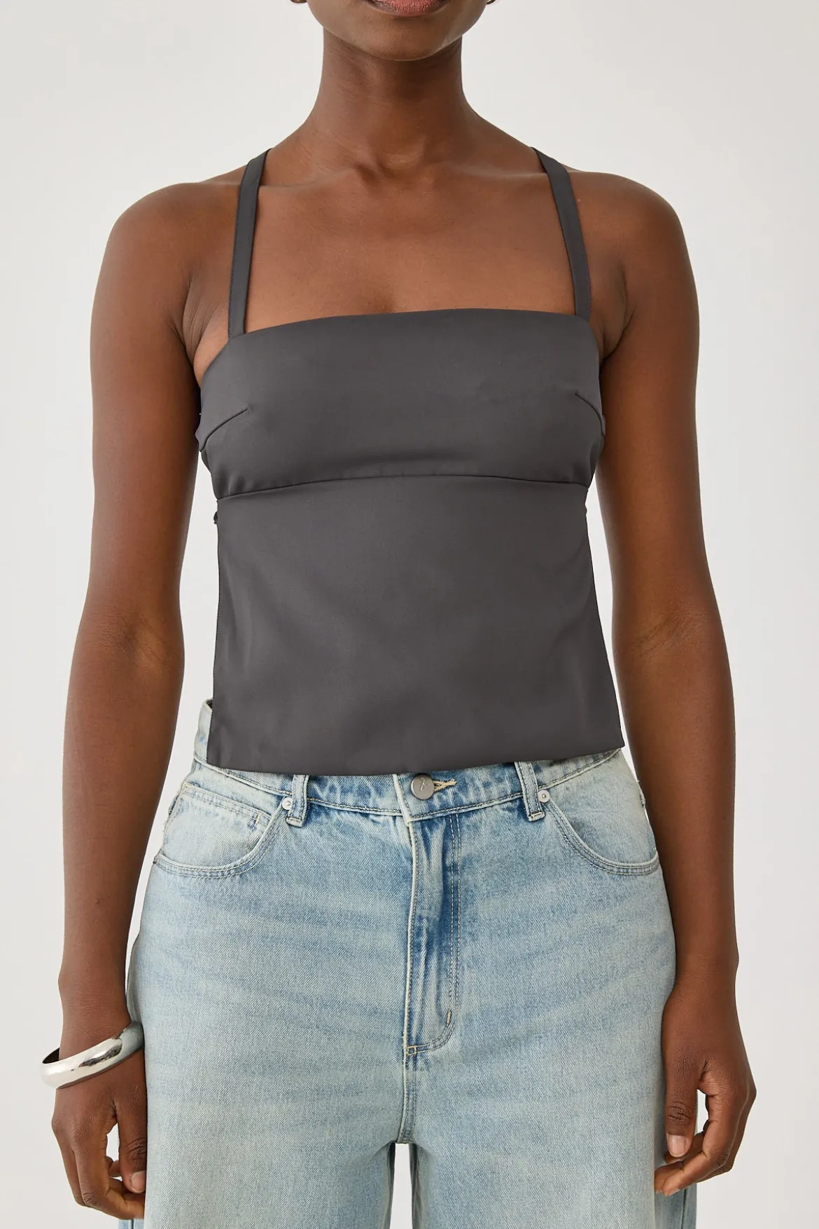 Lace Up Back Tie Top Grey