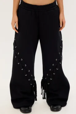Lace Up Wide Leg Trackpant Black