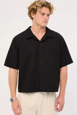 Lagos Boxy Cropped Resort Shirt Black