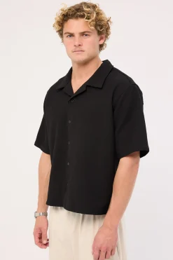 Lagos Boxy Cropped Resort Shirt Black