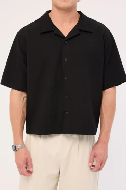 Lagos Boxy Cropped Resort Shirt Black