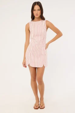 Leah Linen Mini Dress Red Stripe