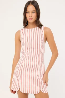 Leah Linen Mini Dress Red Stripe