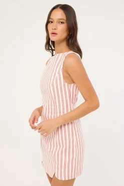 Leah Linen Mini Dress Red Stripe