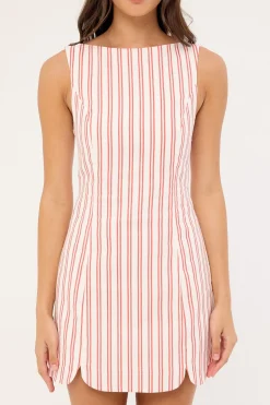 Leah Linen Mini Dress Red Stripe