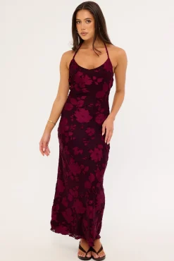 Lelia Jacquard Slip Maxi Dress Burgundy