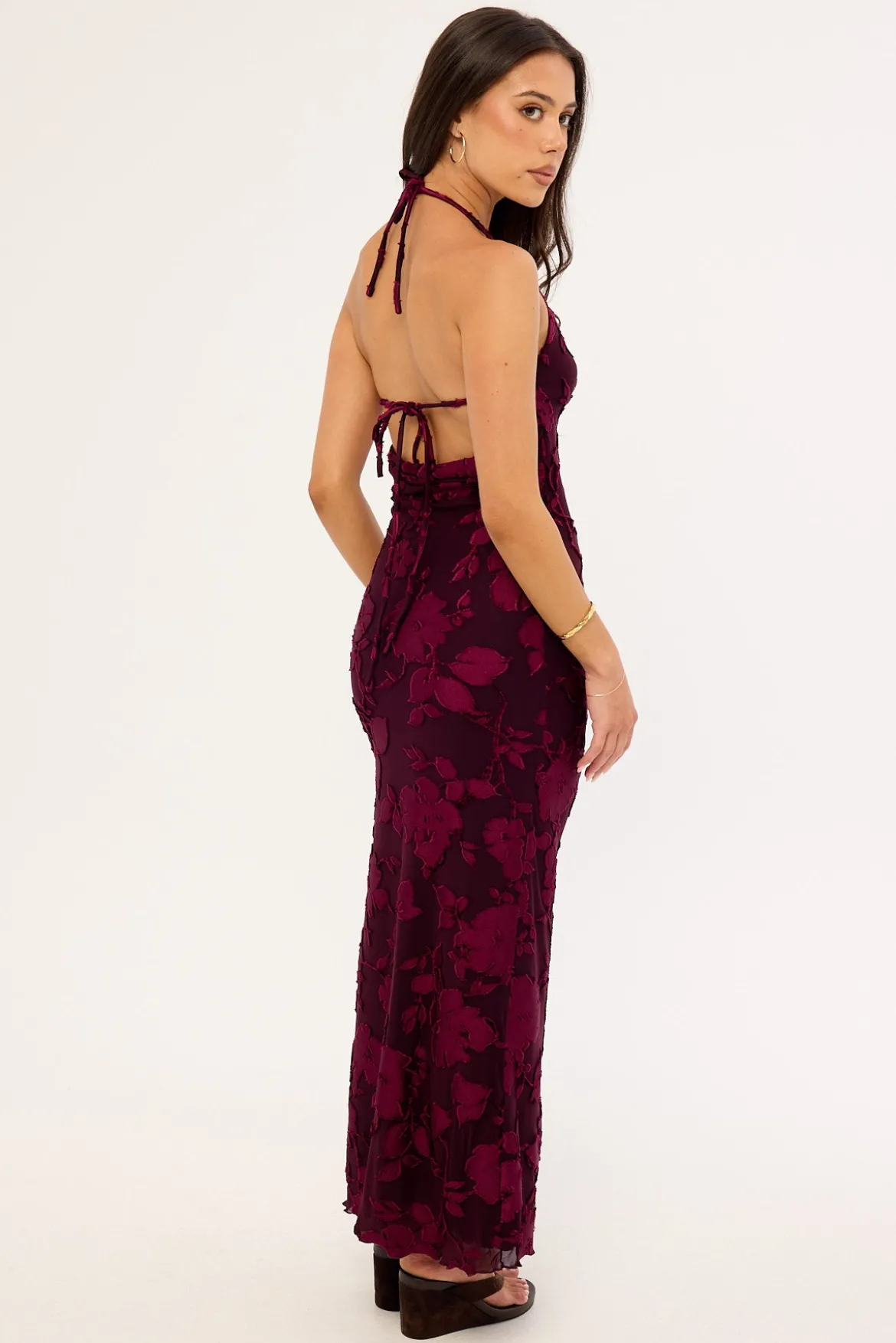 Lelia Jacquard Slip Maxi Dress Burgundy