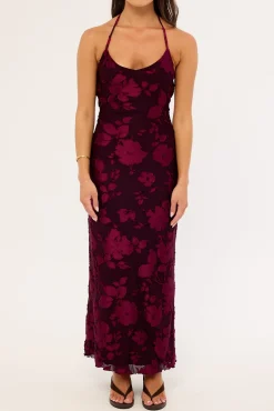 Lelia Jacquard Slip Maxi Dress Burgundy