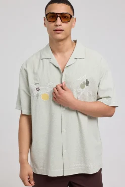 Lemons Embroidered Resort Shirt Sage